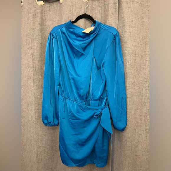 BTFBM Women's Long Sleeve Satin Mock Neck Ruched Tie Waist Large - Picture 5 of 8